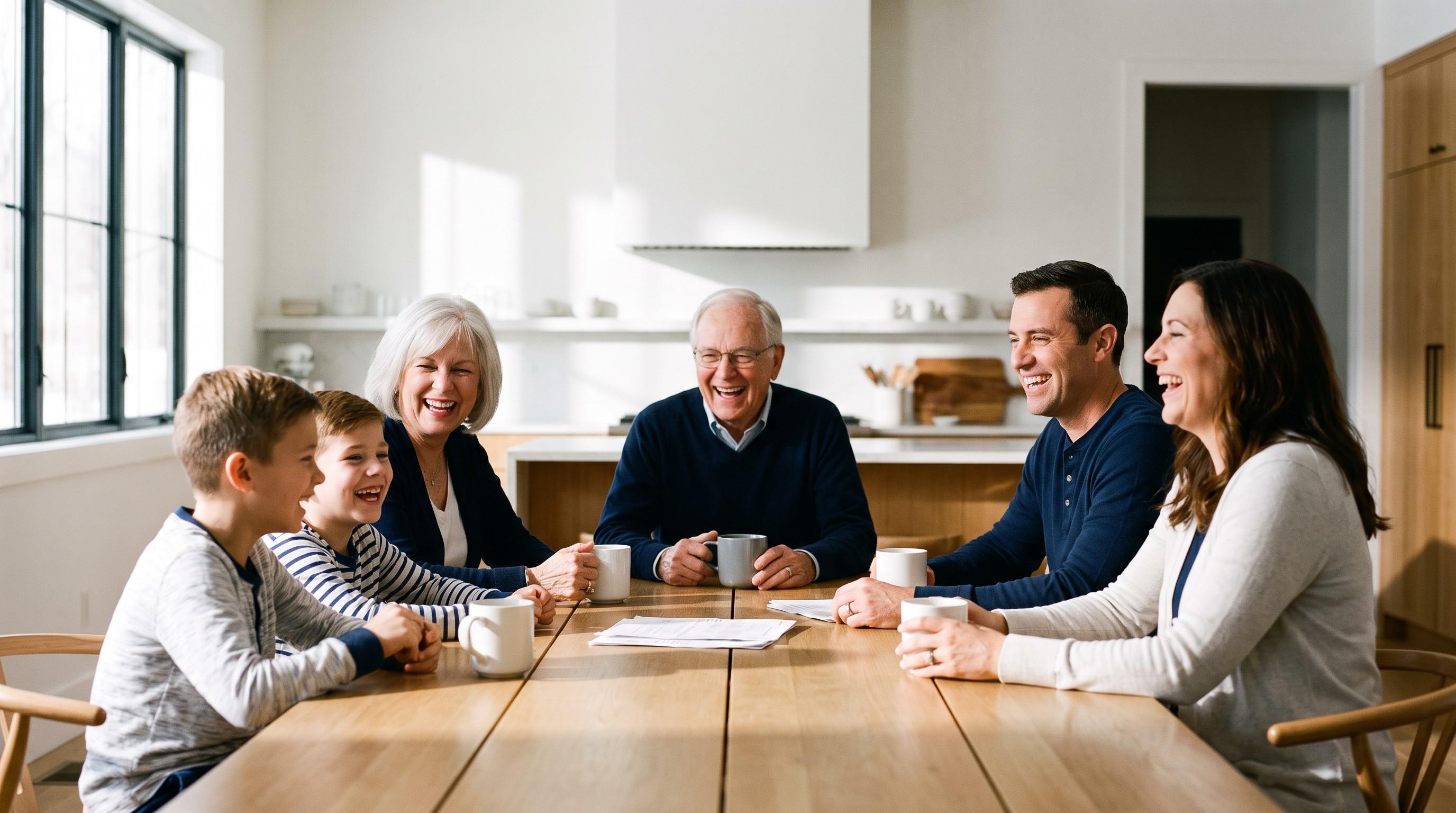 Encompass Financial Partners brand photography featuring their kitchen-table, family-first identity